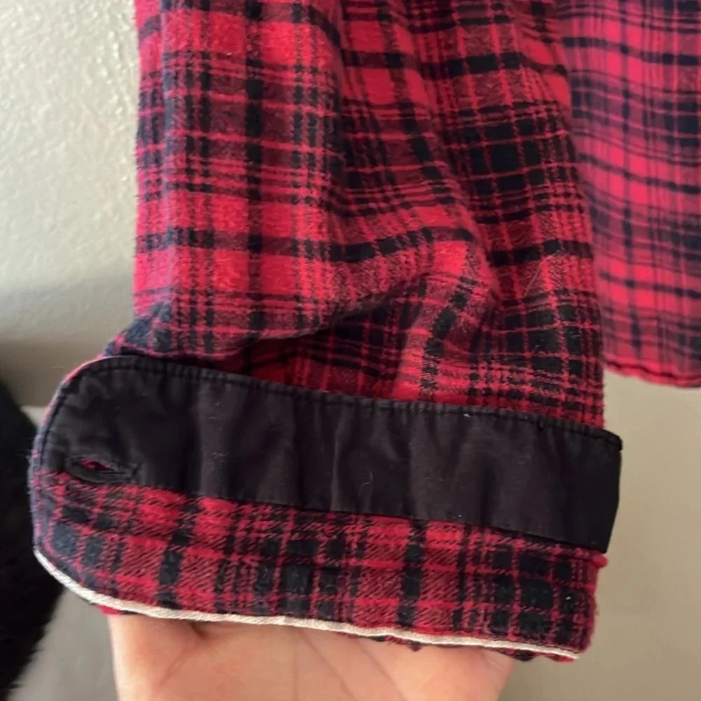 Denim & Flower Ricky Singh Red Plaid Flannel Shirt XL Long Sleeve Casual Unisex - Picture 9 of 11